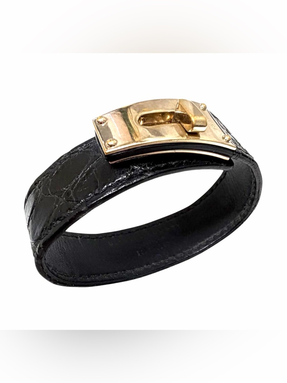 Gucci Leather Bracelet Black – Gold Clasp w/ Logo – Authentic Designer Piece